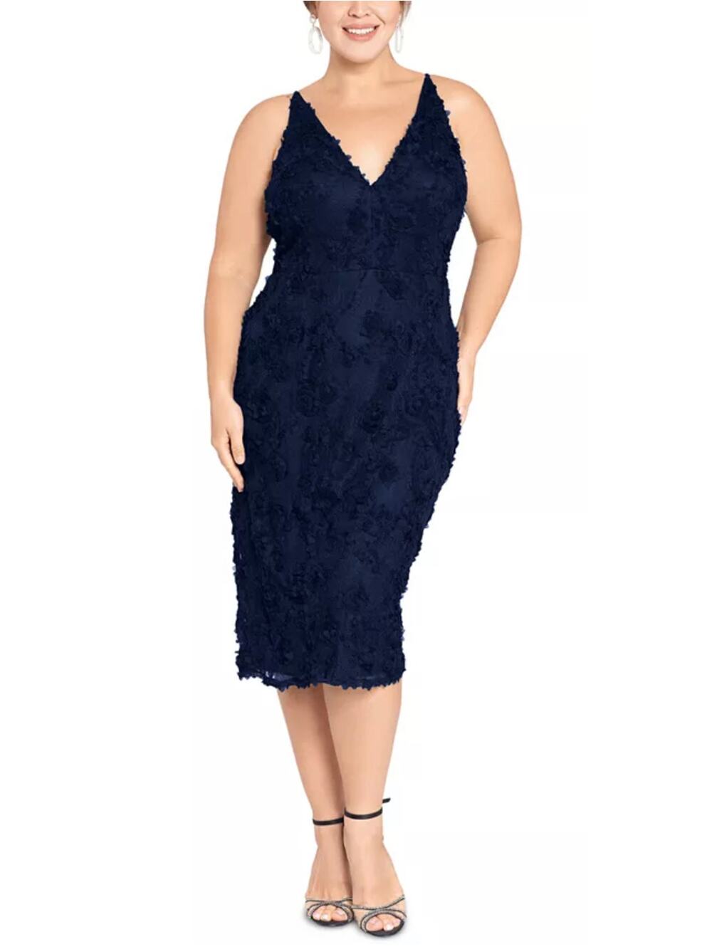 XSCAPE Blue Cocktail Dress Blue Floral Lace Sleeveless Midi Sheath Size 20W